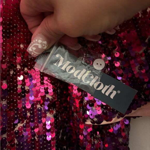 ModCloth Women’s NWT Pink and Purple Ombré Sequin Wide Sleeve Party Event Top - Picture 9 of 9